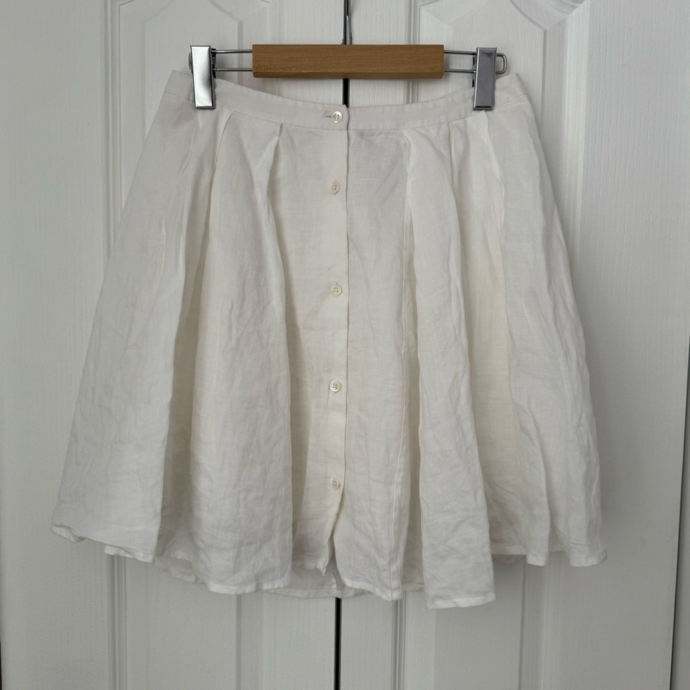 THEORY White Cotton Button Mini Skirt